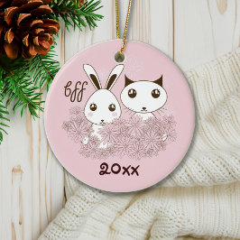 Roze Kitten Bunny Dierenvrienden Kinder Kerst Keramisch Ornament