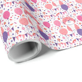 Roze Kitten en Ballonnen Verjaardag Gift Wrap Pape Cadeaupapier (Rol Hoek)