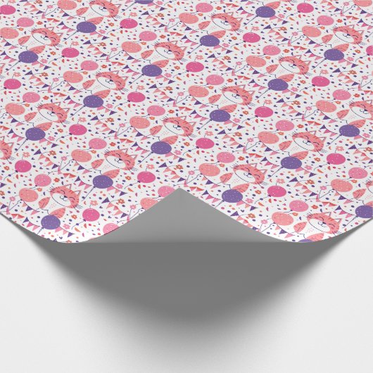 Roze Kitten en Ballonnen Verjaardag Gift Wrap Pape Cadeaupapier (Hoek)