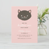 Roze Kitten Girl Birthday Party Invitation Kaart (Staand voorkant)
