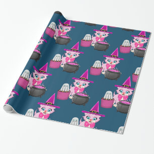Roze Kitten Halloween Cartoon Cadeaupapier