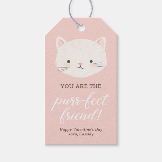 Roze Kitten Kinder Valentijnsdag Cadeaulabel (Voorkant)