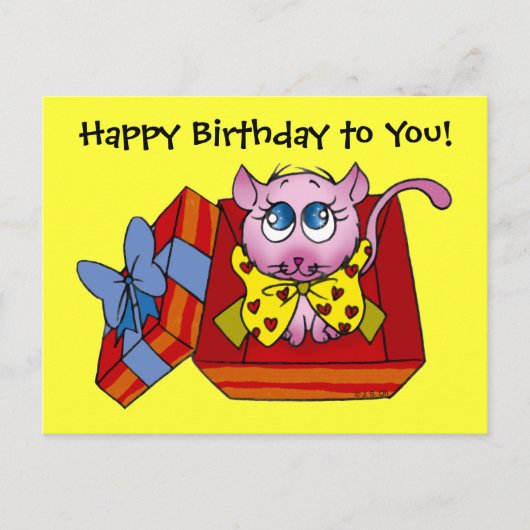 Roze kitten verjaardag briefkaart (Voorkant)