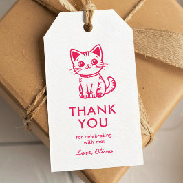 Roze kitten verjaardagsfeest cadeaulabel