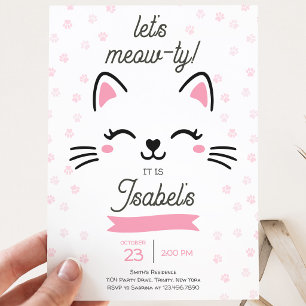 Roze Kittige Kat Verjaardag Kaart