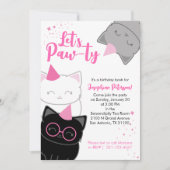 Roze Kitty Cat Leuke Verjaardagsfeest Uitnodiging (Voorkant)