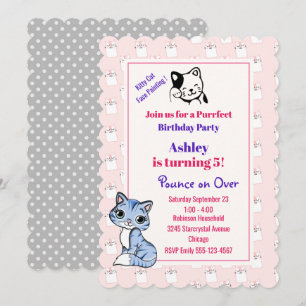 Roze Kitty Cat Thema Verjaardagsfeestje Kaart
