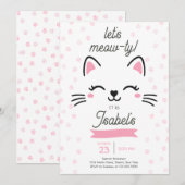 Roze Kitty Cat Verjaardag Kaart (Voorkant / Achterkant)