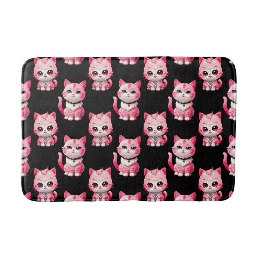 Roze Kitty Cats Design Zwart Badmat (Voorkant)