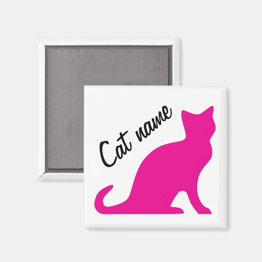 Roze kitty kat silhouet magneten met aangepaste na (Voorkant / Achterkant)