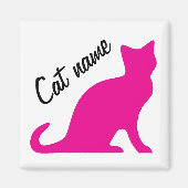 Roze kitty kat silhouet magneten met aangepaste na (Voorkant)