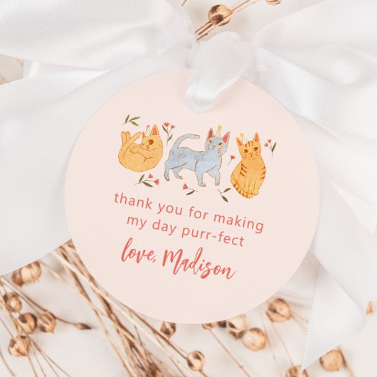 Roze Kitty Kat Spint-effect Verjaardagsfeestje Bedankjes Labels