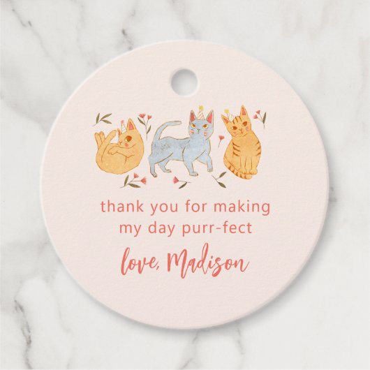 Roze Kitty Kat Spint-effect Verjaardagsfeestje Bedankjes Labels (Voorkant)
