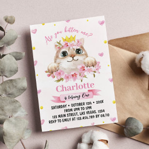 Roze Kitty Kat Verjaardag Uitnodiging