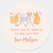 Roze Kitty Kat Verjaardagsfeestje Favor Ronde Sticker (Voorkant)