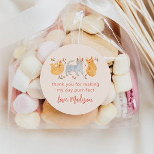 Roze Kitty Kat Verjaardagsfeestje Favor Ronde Sticker