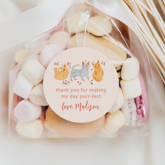 Roze Kitty Kat Verjaardagsfeestje Favor Ronde Sticker