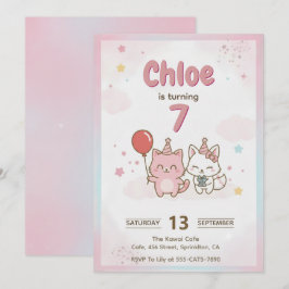 Roze Kitty-verjaardagsfeestje voor Meisjes Cute Ka Kaart