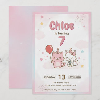Roze Kitty Verjaardagsfeestje voor Meisjes Cute Ka Kaart