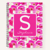 Roze Klaproos Aquarel Bloemige Monogram Notitieboek (Voorkant)