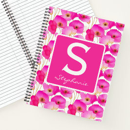Roze Klaproos Aquarel Bloemige Monogram Notitieboek