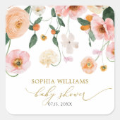 Roze Klaproos Bloemige Baby Shower  Vierkante Sticker (Voorkant)