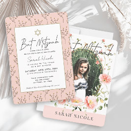 Roze Klaproos Bloemige Foto Bat Mitzvah Kaart