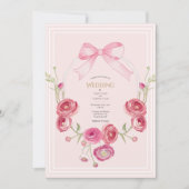 Roze Klaproos Bloemige Vintage Bruiloft Kaart (Voorkant)