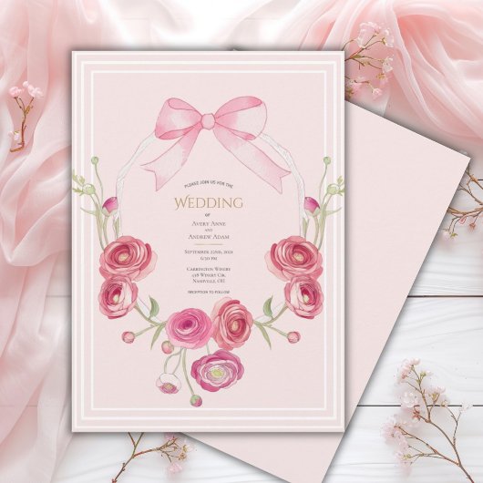 Roze Klaproos Bloemige Vintage Bruiloft Kaart