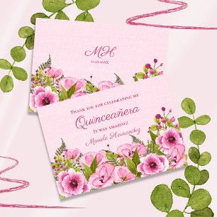 Roze Klaproos Quinceañera Bedankkaart