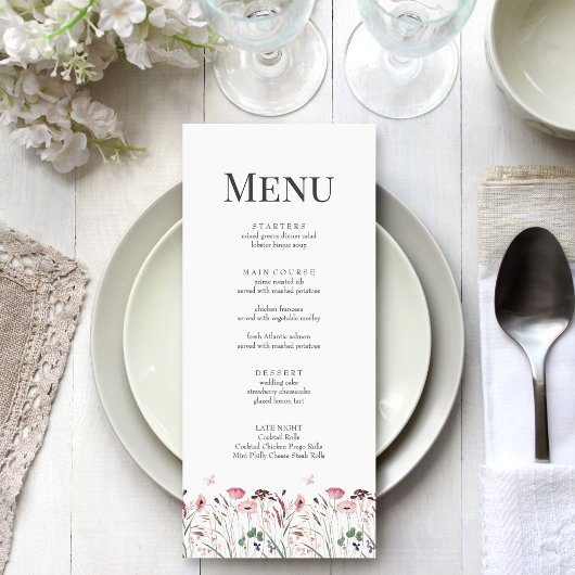 Roze Klaproos Weide Trouw Menu Kaart