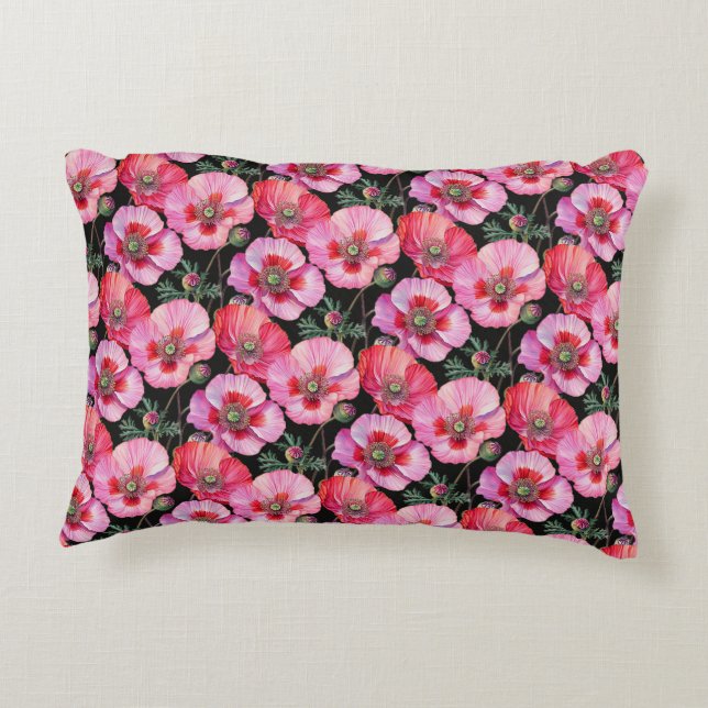 Roze klaprozen  accent kussen (Achterkant)
