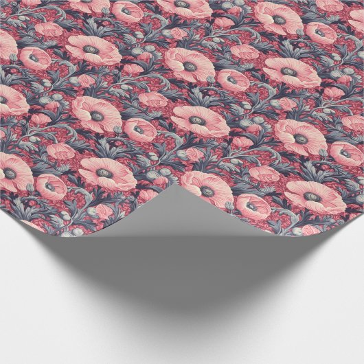 roze klaprozen bloemig cadeaupapier (Hoek)