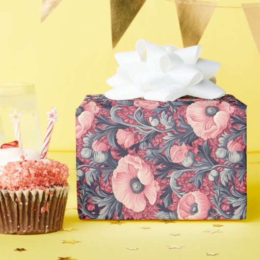  roze klaprozen bloemig cadeaupapier (Verjaardagsfeest)
