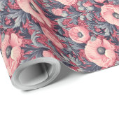  roze klaprozen bloemig cadeaupapier (Rol Hoek)