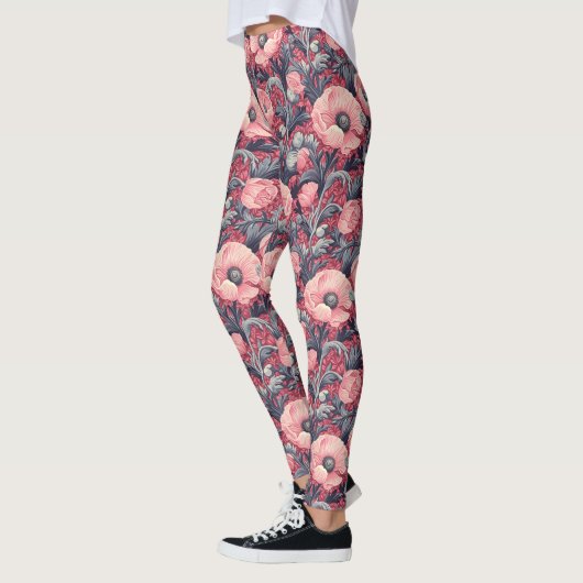  roze klaprozen bloemig leggings (Links)