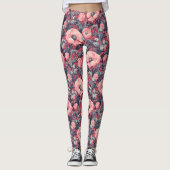  roze klaprozen bloemig leggings (Voorkant)