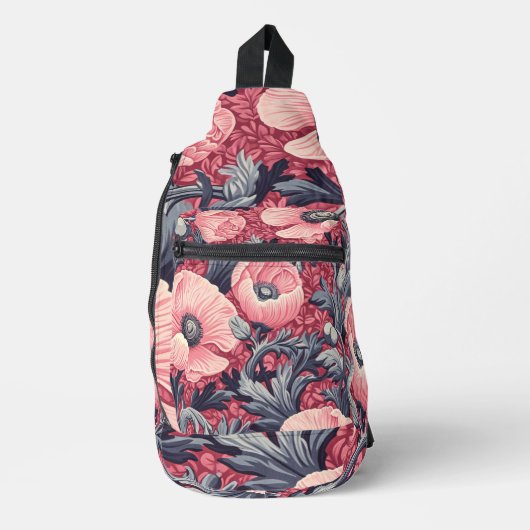roze klaprozen bloemig sling bag (Voorkant)