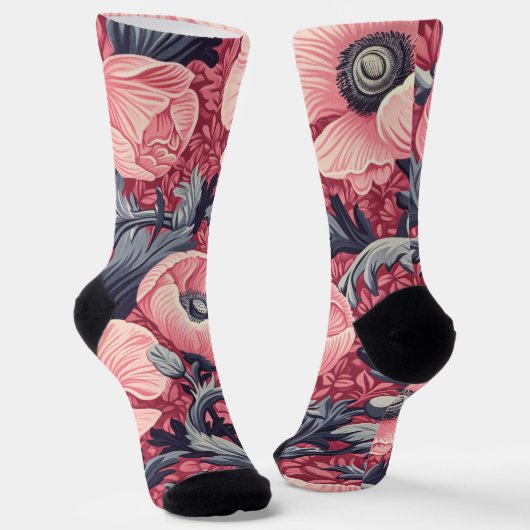 roze klaprozen bloemig sokken (Gebogen)
