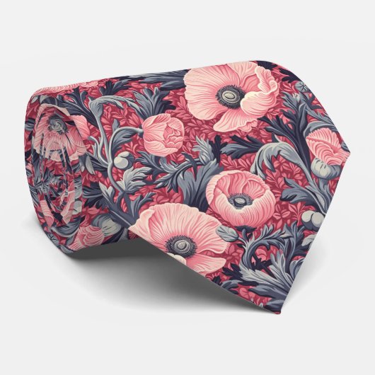 roze klaprozen bloemig stropdas (Opgerold)