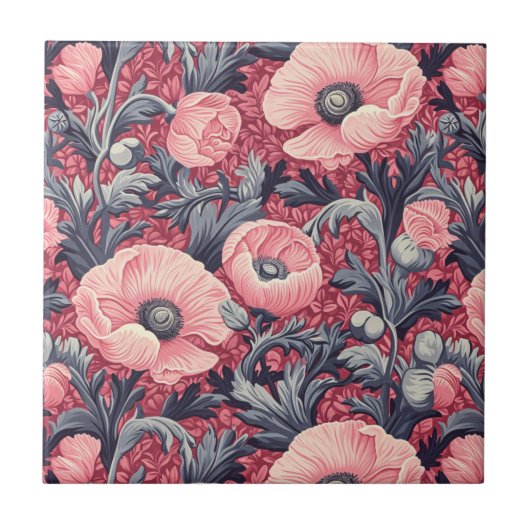 roze klaprozen bloemig tegeltje (Voorkant)