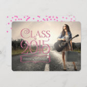 Roze Klasse van 2015 Afstudeeraankondigingen Kaart (Voorkant / Achterkant)