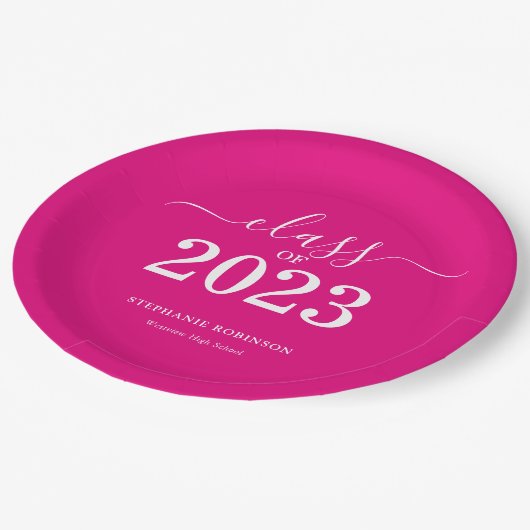 Roze Klasse van 2023 Graduation Party Papieren Bordje (Gekanteld)