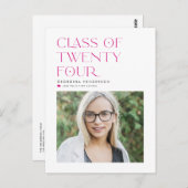 Roze Klasse van 2024 Modern Minimalistisch Afstude Briefkaart (Voorkant / Achterkant)