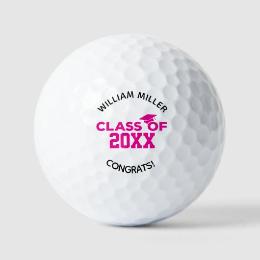 Roze Klasse van 2025 Afstuderen Aangepaste Naam & Golfballen (Voorkant)