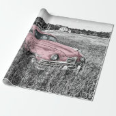 Roze klassieke auto cadeaupapier (Uitgerold)