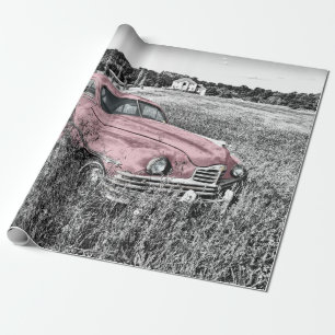 Roze klassieke auto cadeaupapier