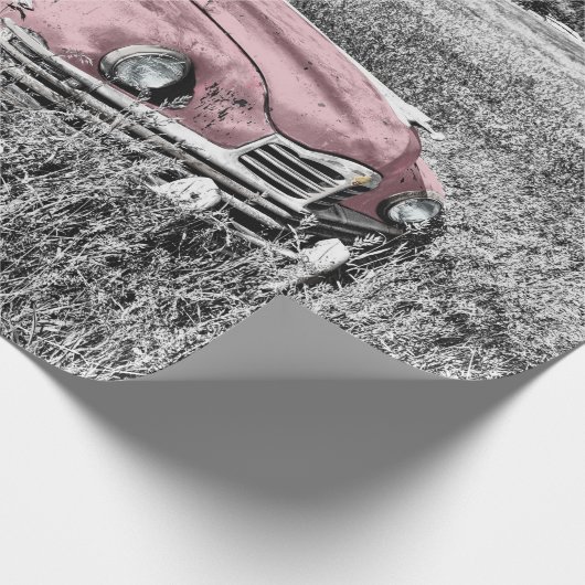 Roze klassieke auto cadeaupapier (Hoek)
