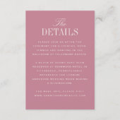 Roze Klassieke Elegantie Huwelijksdetails Informatiekaartje (Voorkant)