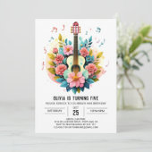 Roze klassieke gitaar verjaardag kaart (Staand voorkant)